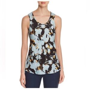 NWT $228 BOSS Hugo Boss Womens Blue Printed Hi-Low Tee Tank Top Size 6